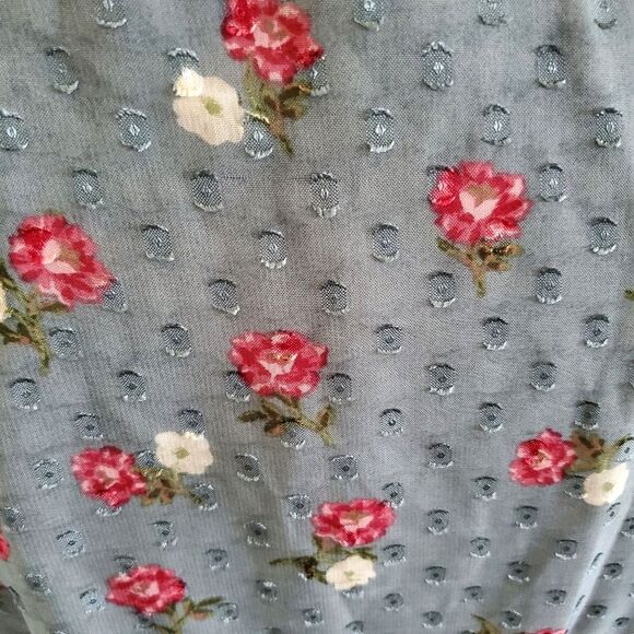 WAYF Women’s Wrap Dress XS Blue Pink Floral Long Sleeve Sheer Romantic - Picture 4 of 13